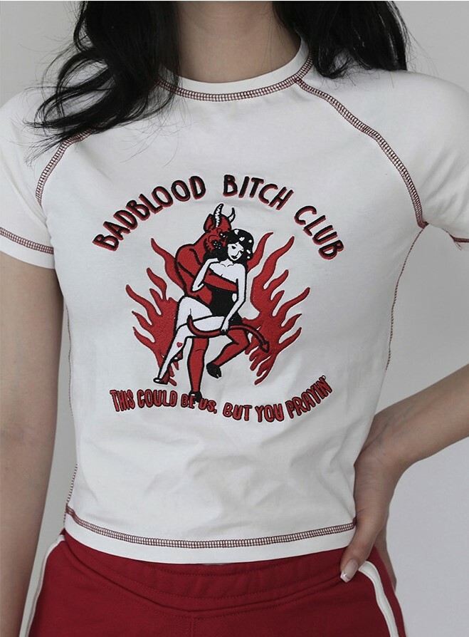 BADBLOOD BBC Devil & Girl Baby 短版 短袖 白 w-tee22-031