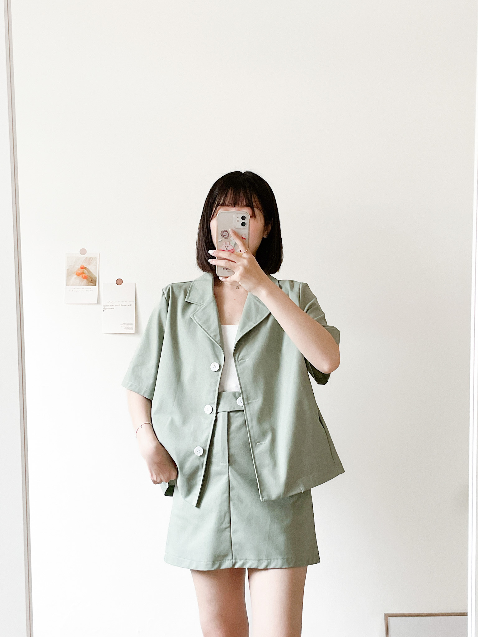 現貨🚚小編私推😍知性小姐姐的午後果昔柔霧色挺版套裝(外套+短裙)💕共4色