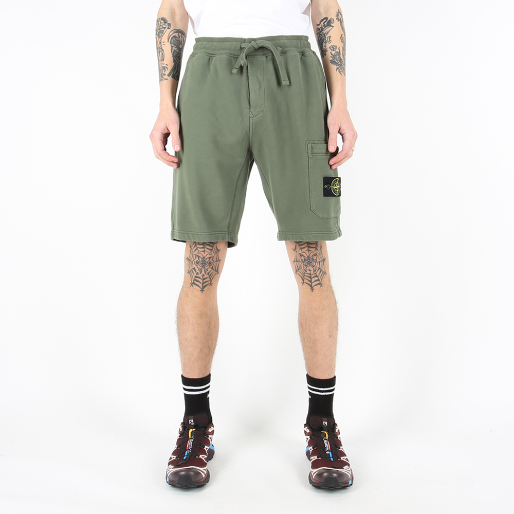 Stone Island 100％純棉 短褲 抓絨褲 鼠尾草綠