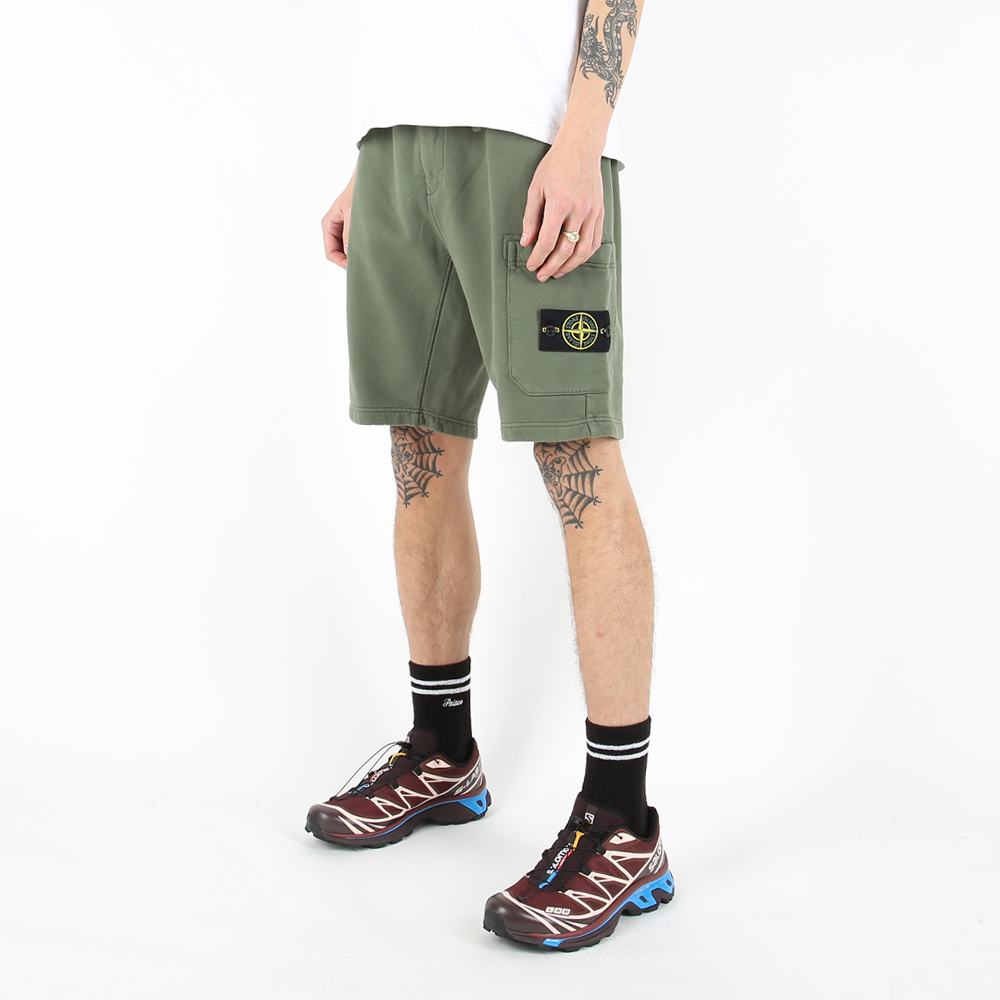 Stone Island 100％純棉 短褲 抓絨褲 鼠尾草綠