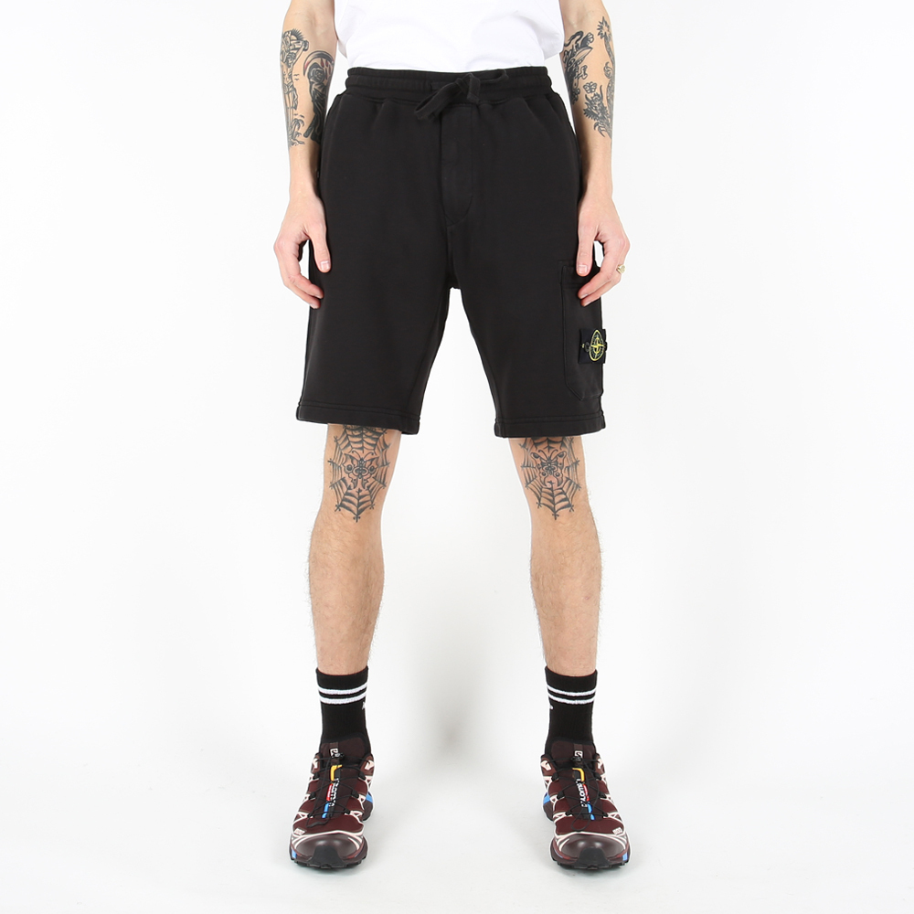 Stone Island 100％純棉 短褲 抓絨褲 黑色
