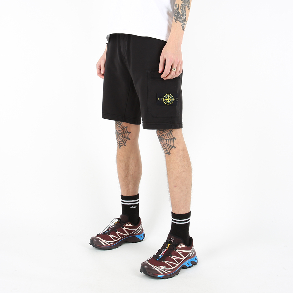 Stone Island 100％純棉 短褲 抓絨褲 黑色