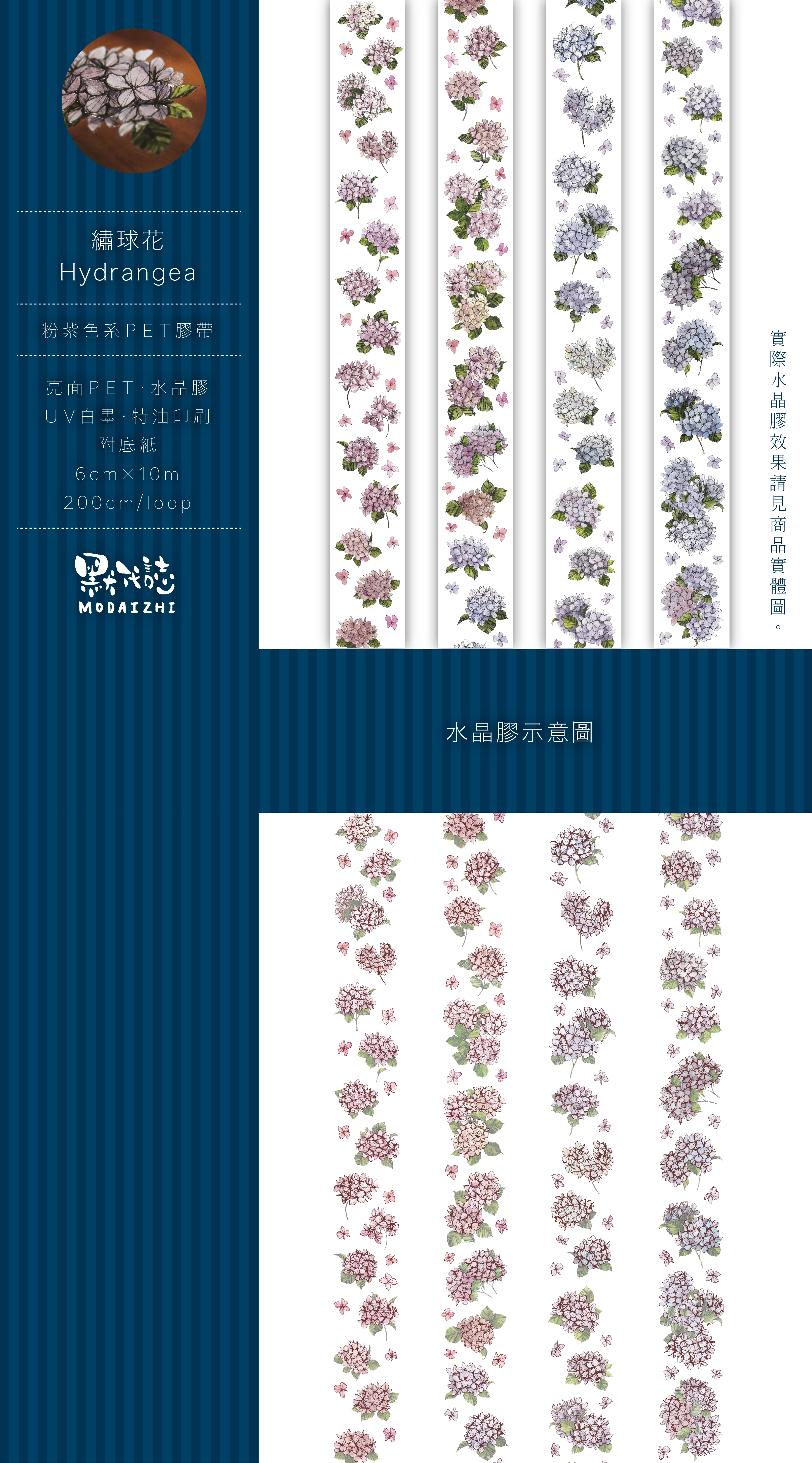 繡球花-粉紫色系PET膠帶
