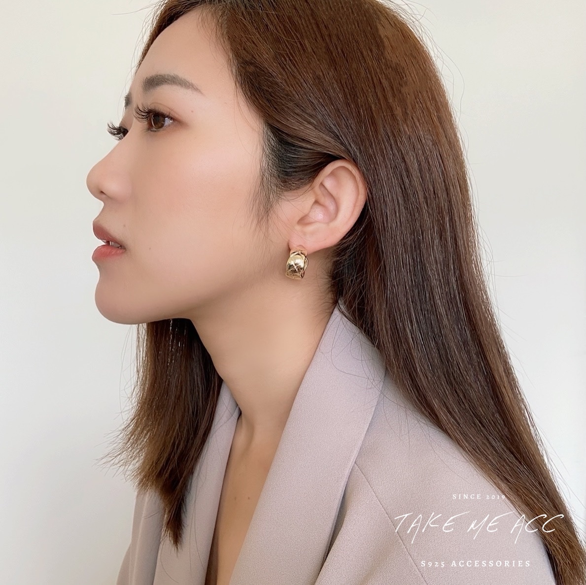 菱格圈圈｜純銀針耳環