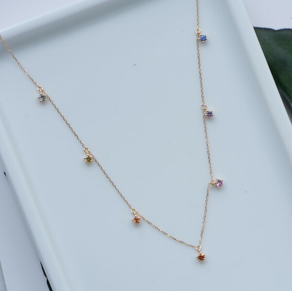 18K Pastel Rainbow Sapphire Necklace