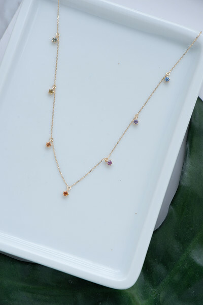 18K Pastel Rainbow Sapphire Necklace