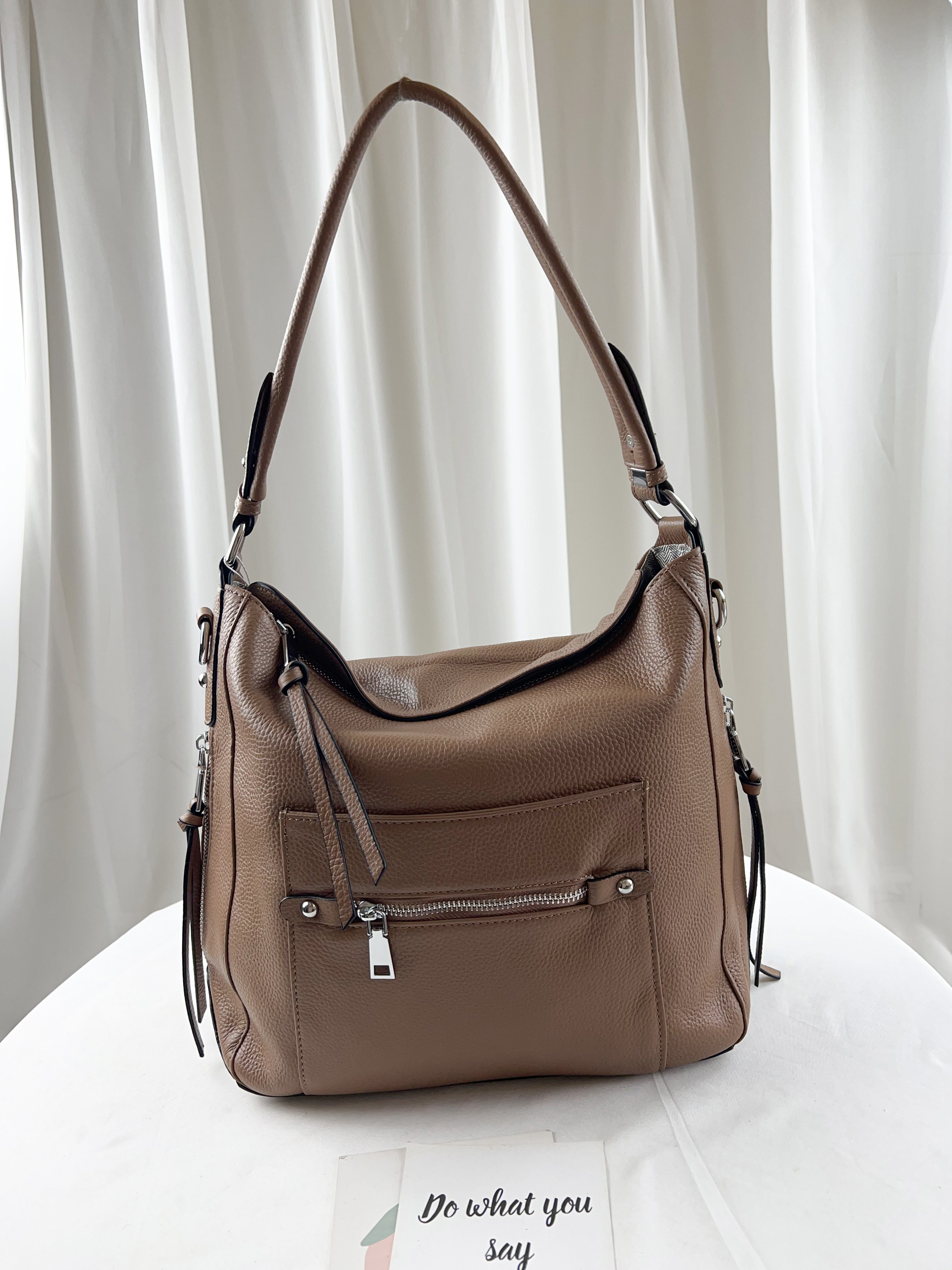 焦糖棕 真皮牛皮側背包 #SM-21-26