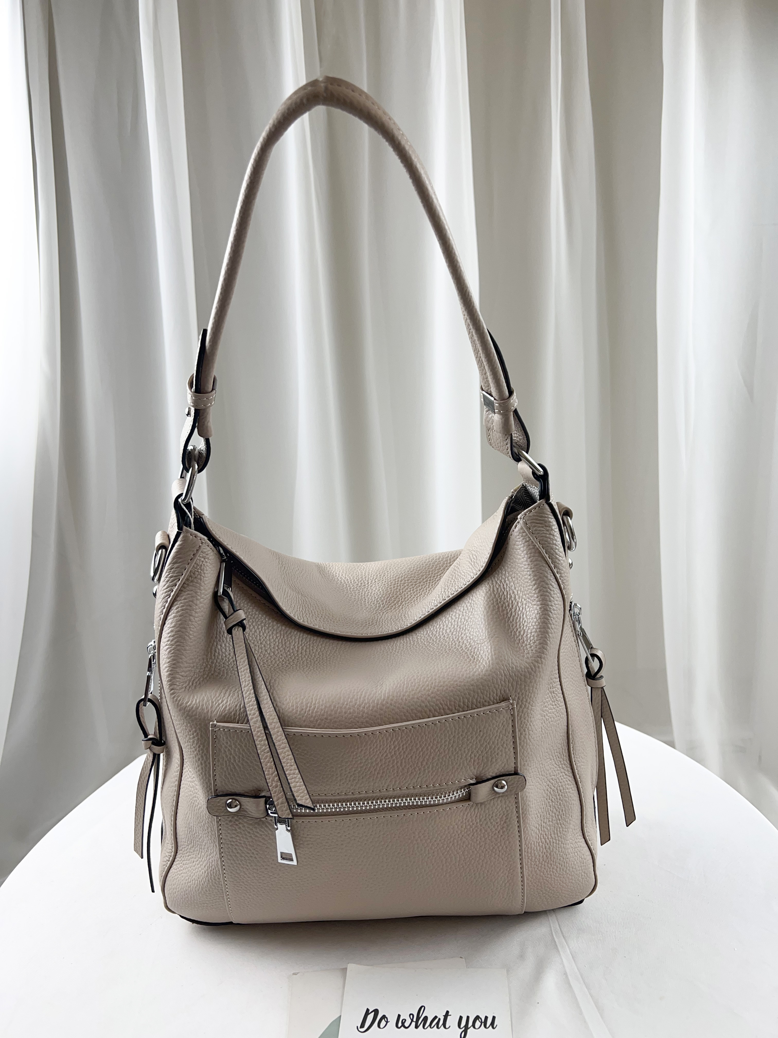 奶茶杏 真皮牛皮側背包 #SM-21-26