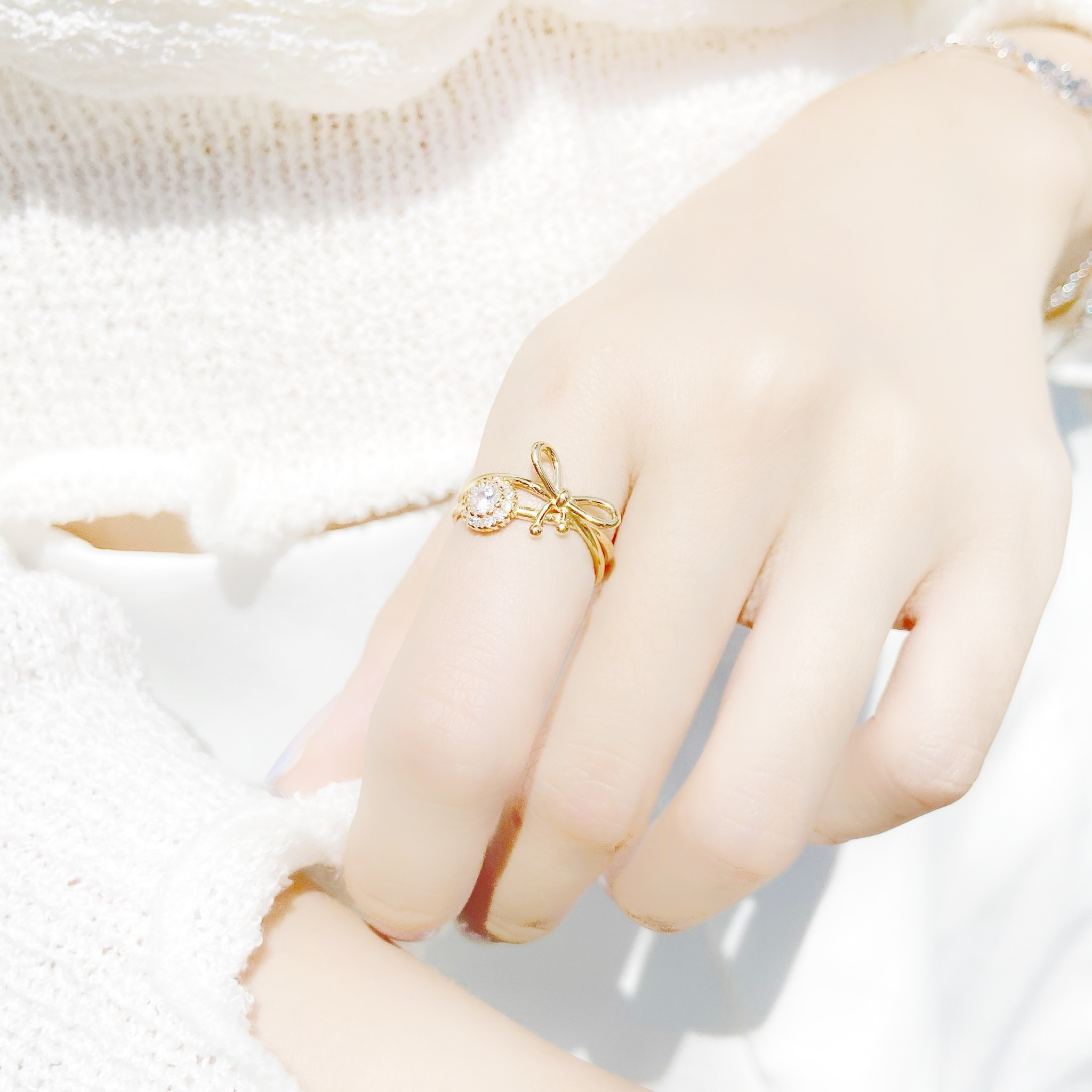 | 925 Silver・ Champagne Gold | Bow Double Ring | RI0404 |