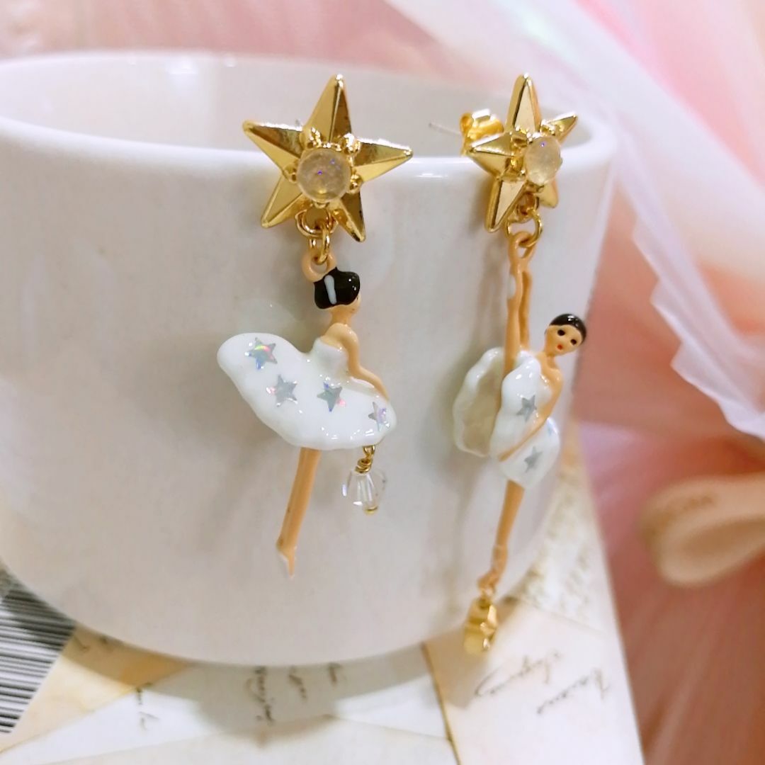 欧美星座 #芭蕾舞女演员系列  项链18K金  女劲链 吊坠饰品 白色不对称耳钉 P770