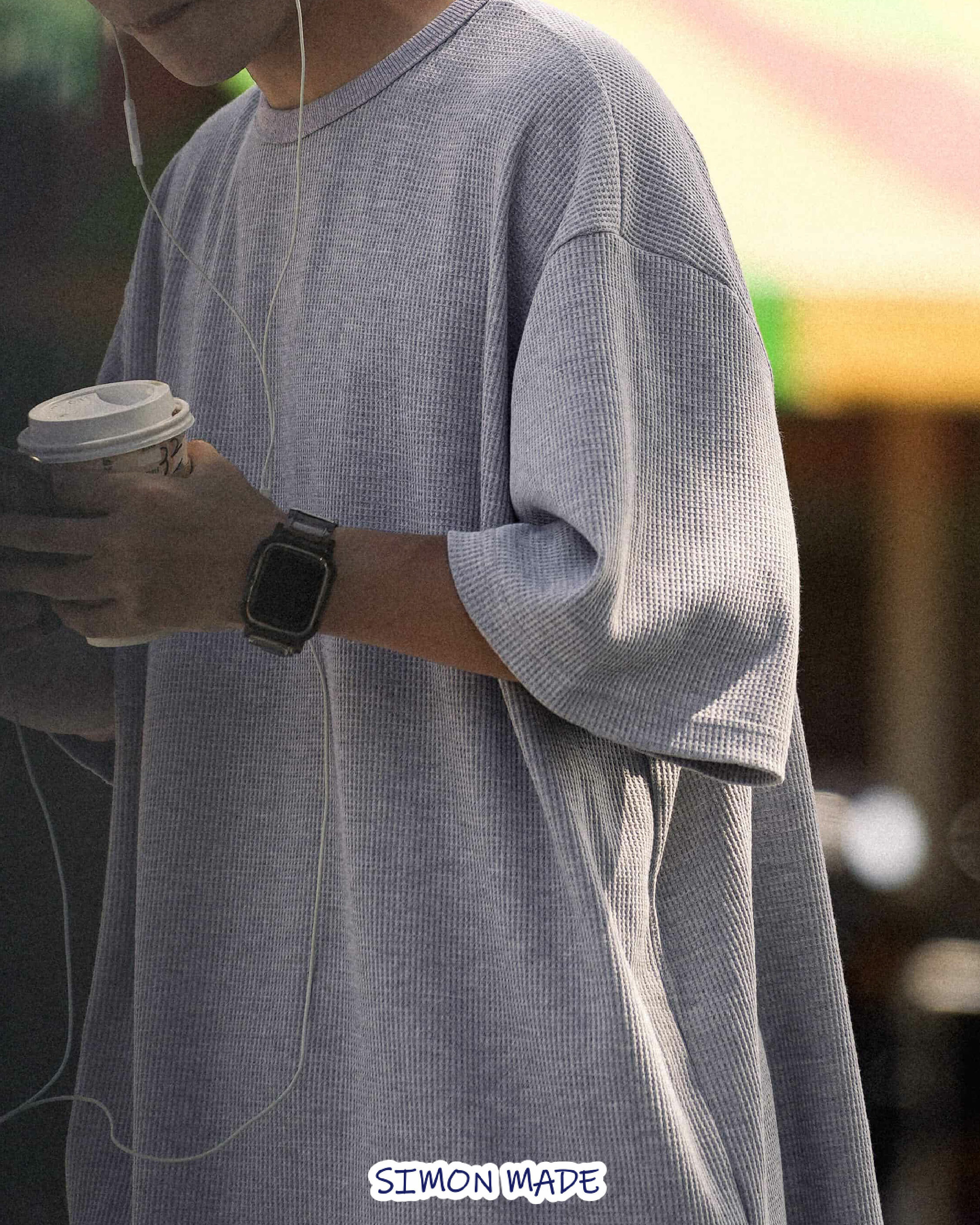 SIMON MADE TS-012 華夫格 五分 寬袖 短袖 短T 五分袖 上衣