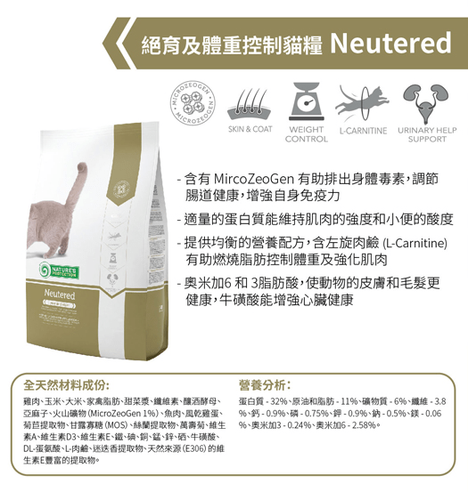 Nature’s Protection Sterilised 絕育及體重控制貓糧 (2/7kg)