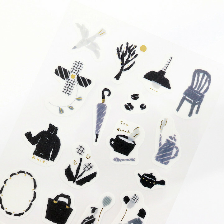 Monochrome (燙金) 紙膠帶拼貼風 和紙貼紙 J-261｜日本田村美紀