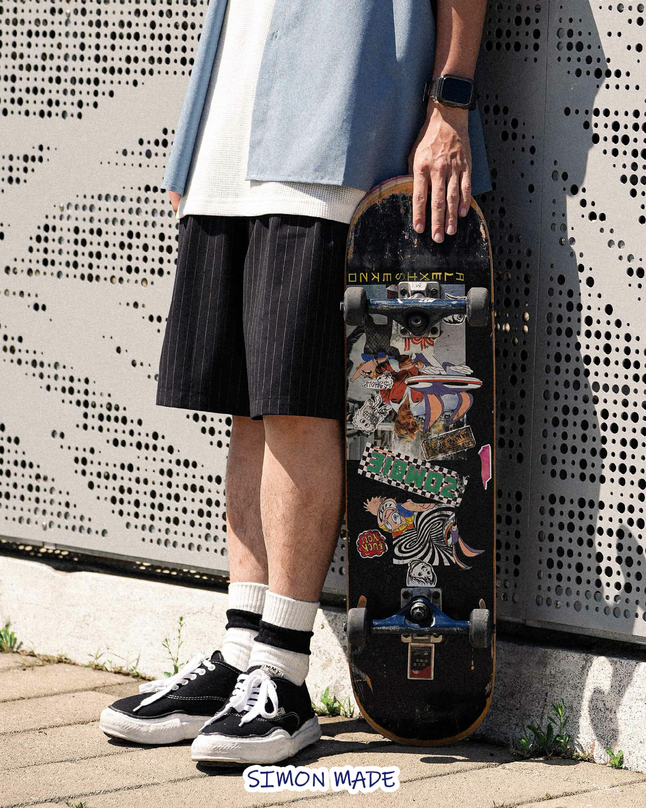 SIMON MADE A字男孩 滑面西裝 寬鬆 條紋 西裝 五分褲