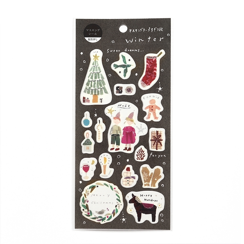 冬季Winter(燙銀) 紙膠帶拼貼風 和紙貼紙 J-245｜日本田村美紀