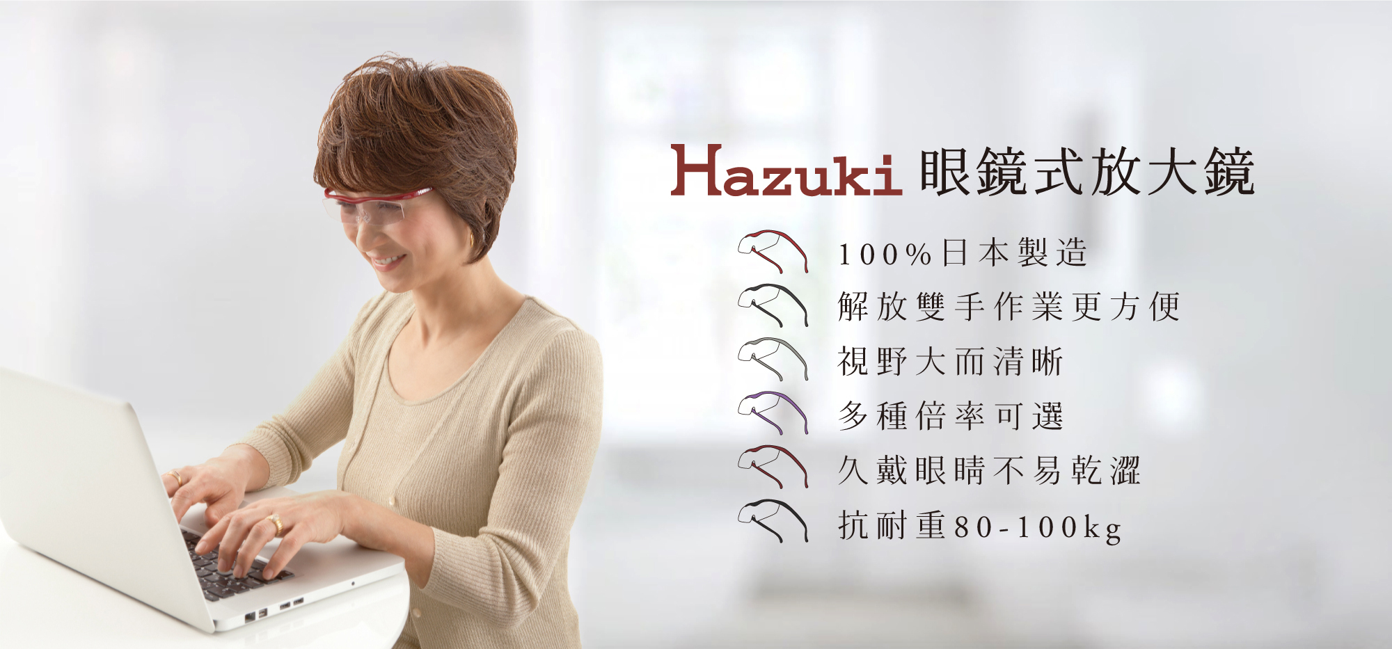 日本Hazuki眼鏡式放大鏡,高倍率防藍光輕量設計適合閱讀與精細作業