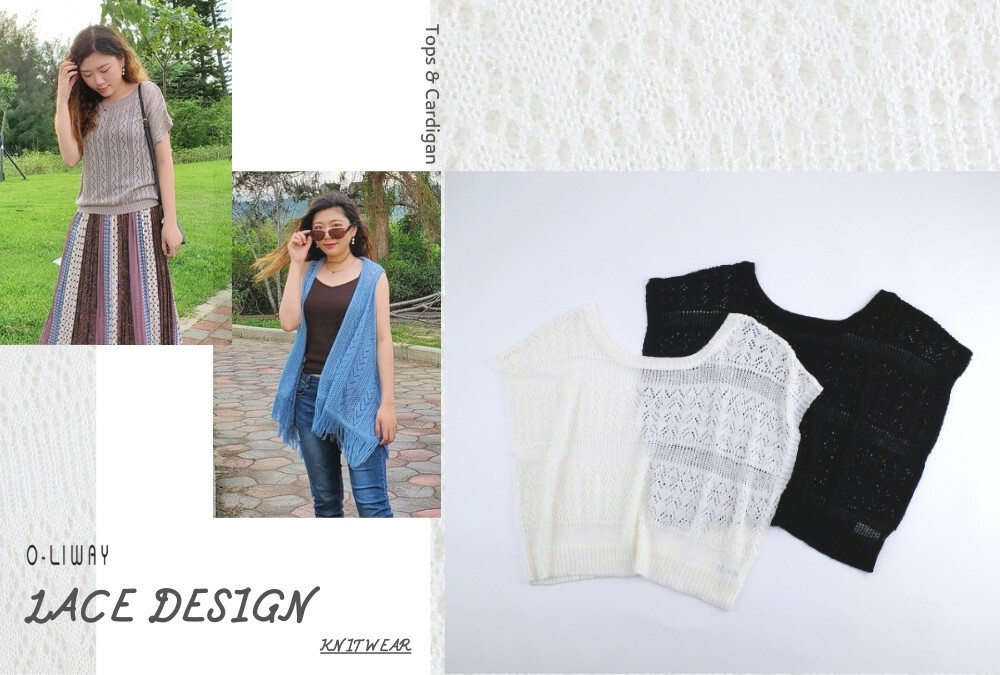 夏季涼爽上衣蕾絲編織設計針織衫