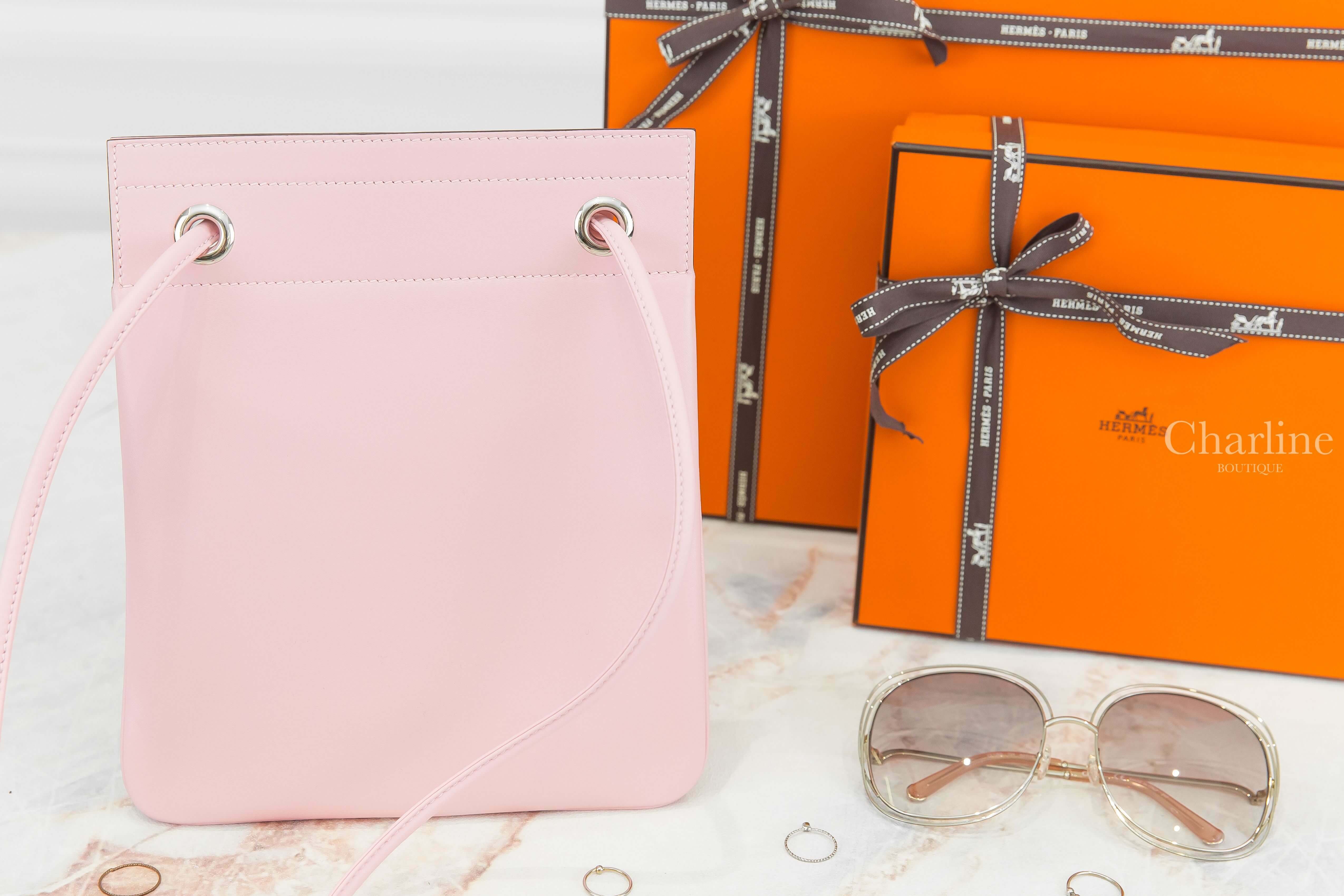 Hermès Aline Mini Long Strap Agneau Milo / Veau Swift 3Q Rose Sakura Z刻櫻花粉肩背包-Charline Boutique 精品代購