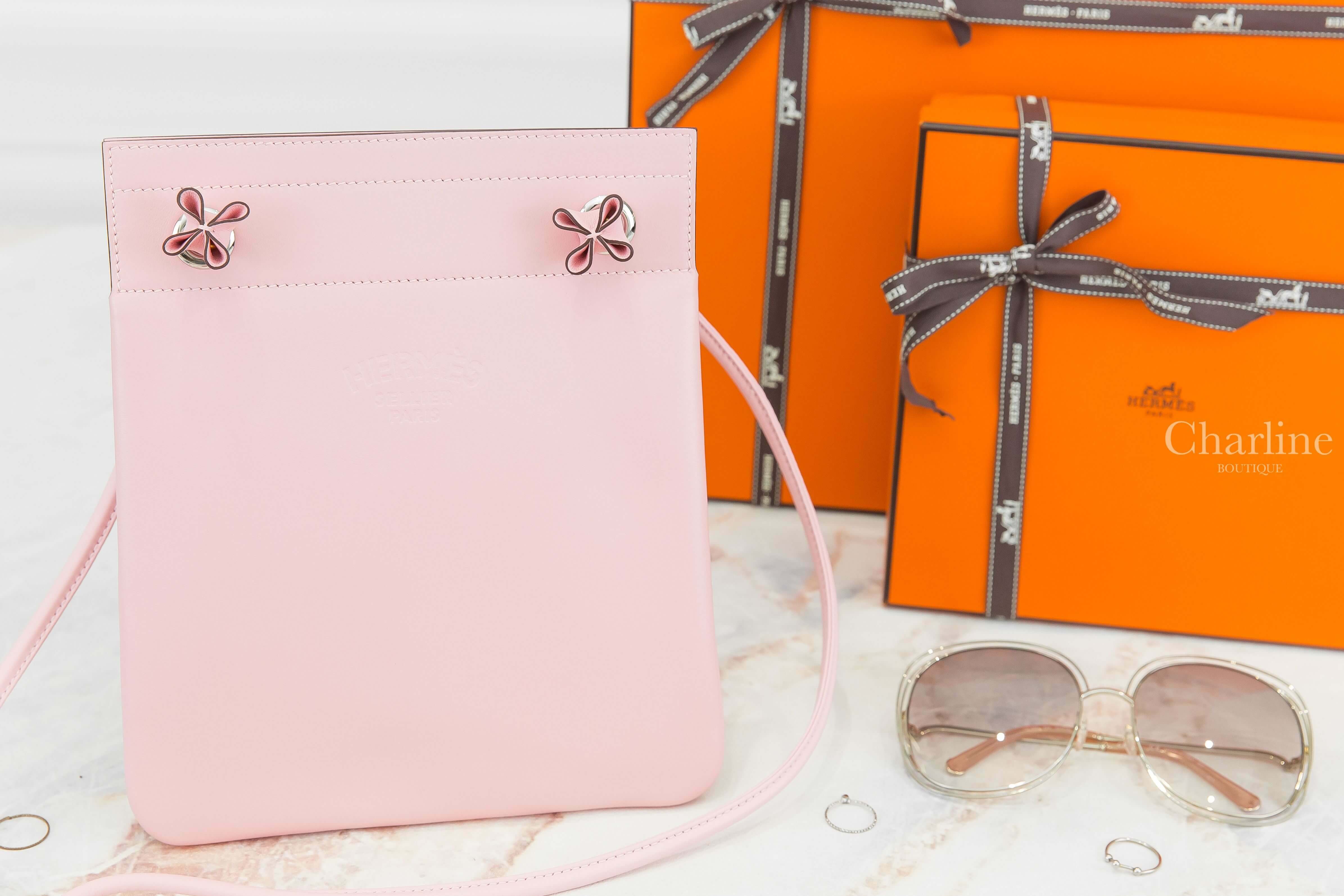 Hermès Aline Mini Long Strap Agneau Milo / Veau Swift 3Q Rose Sakura 櫻花粉肩背包