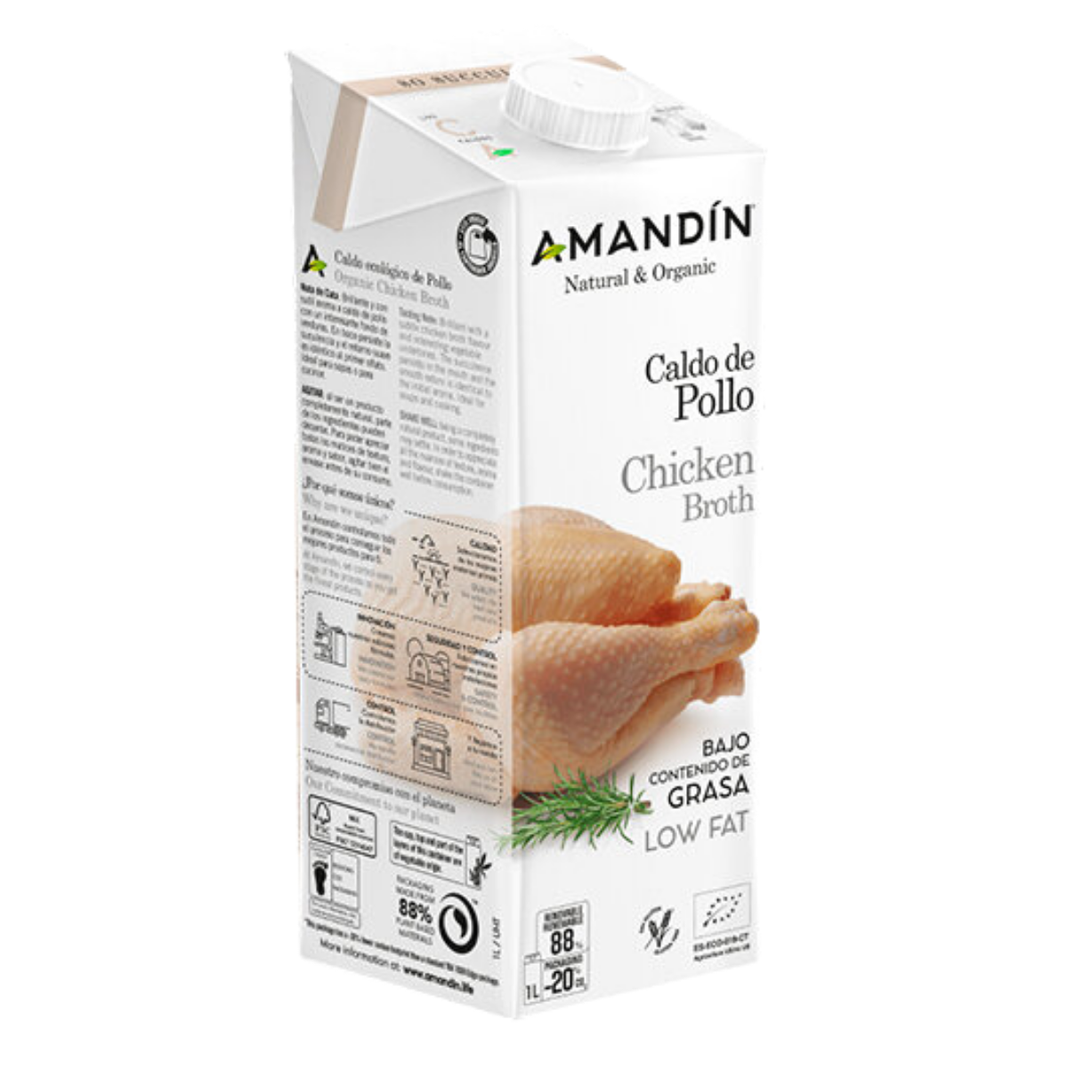 Amandin 有機低脂無糖無麩質清雞湯, 1L