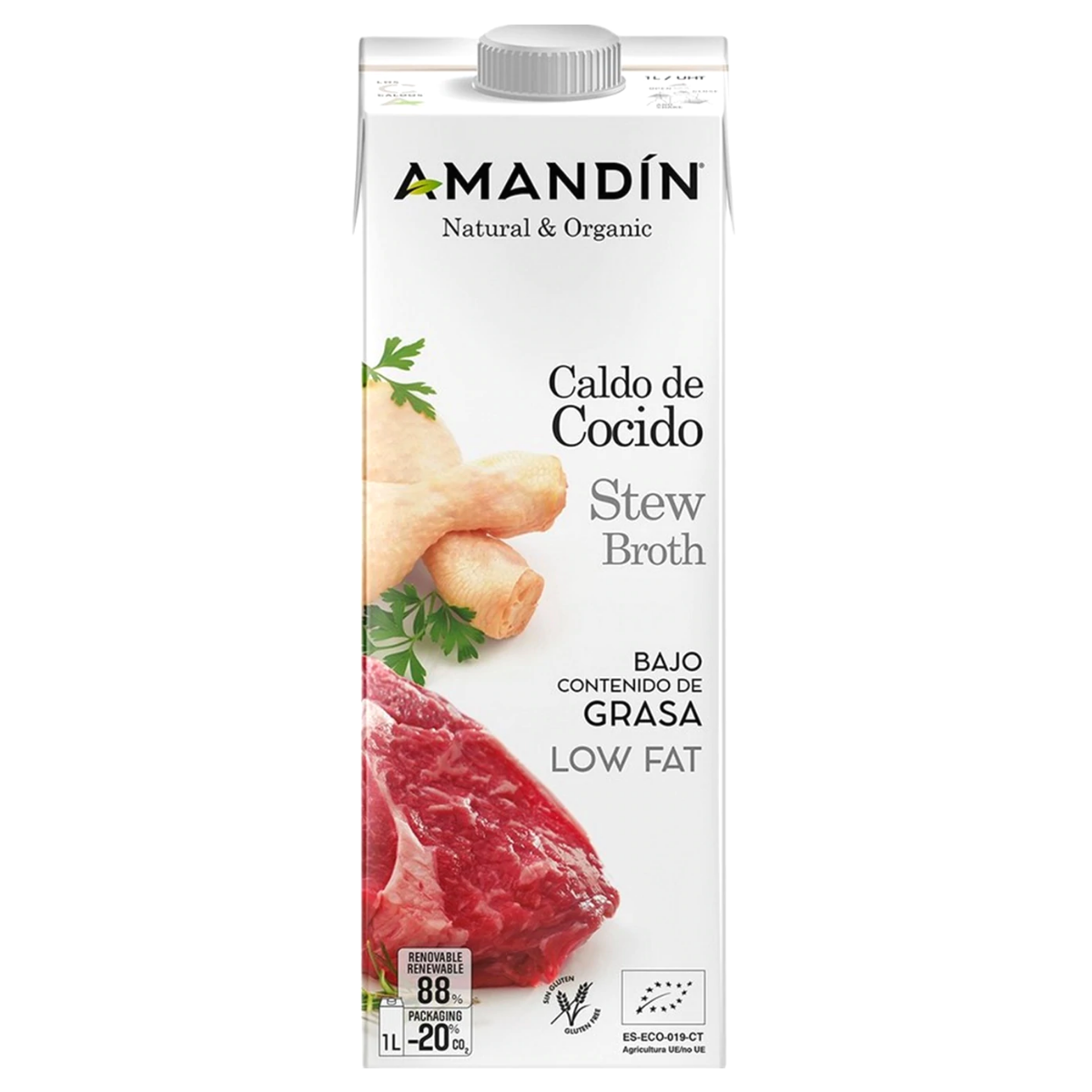 Amandin 有機低脂無糖無麩質黃薑雞肉牛肉燉湯, 1L