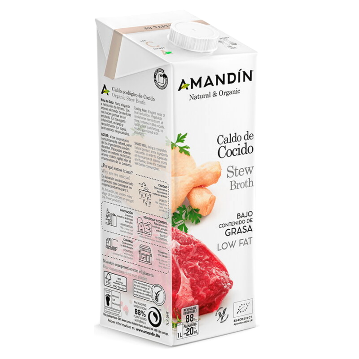 Amandin 有機低脂無糖無麩質黃薑雞肉牛肉燉湯, 1L