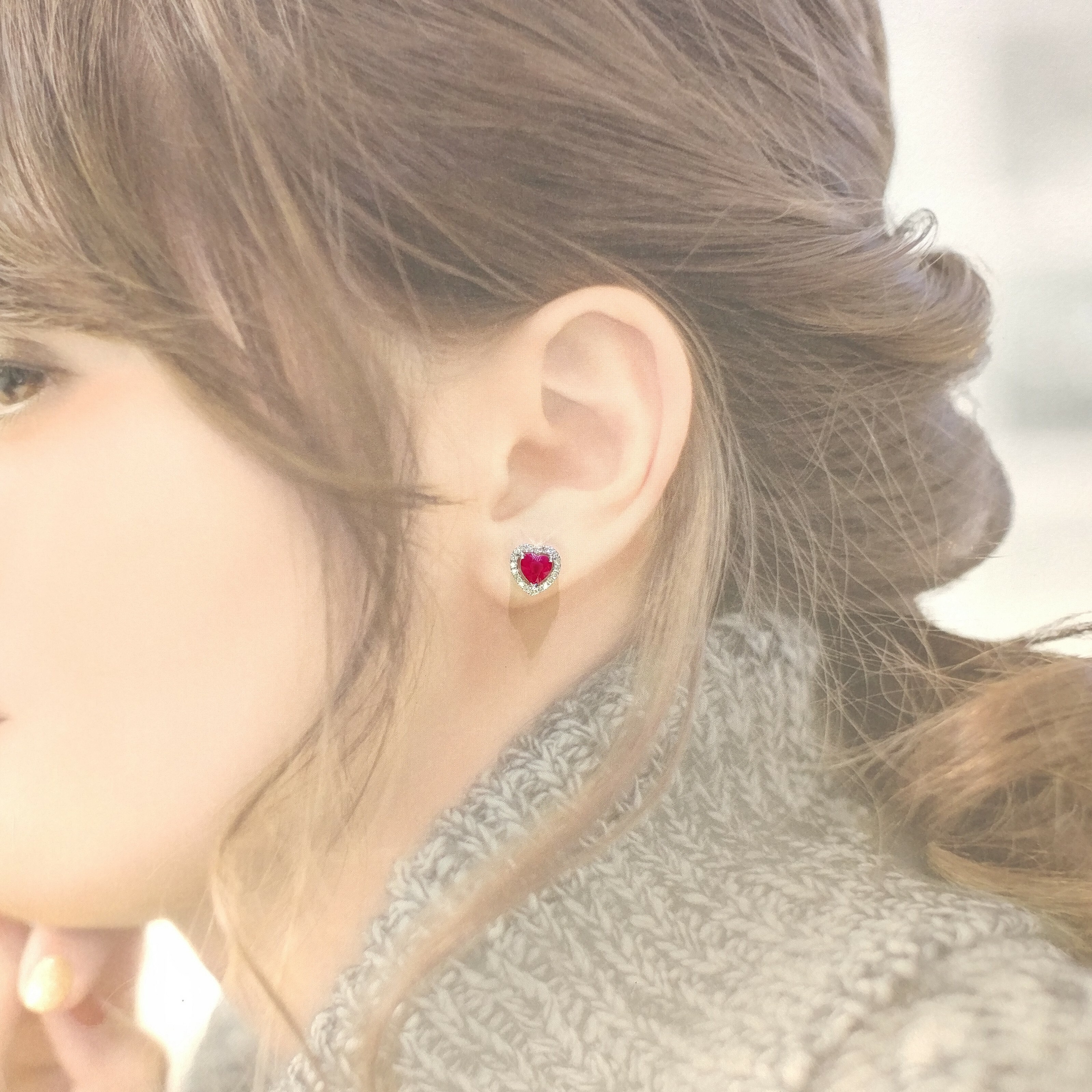 18K White Gold 1.96ct Heart Shaped Ruby and Diamond Earrings