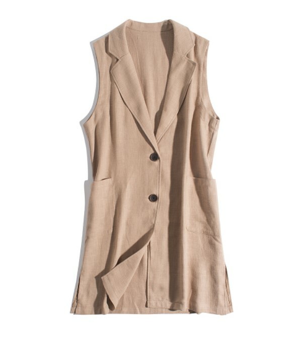 日系文藝風 棉麻無袖翻領馬甲長款西裝 | 休閑上班 (逢星期日截單後7-14個工作天發貨)