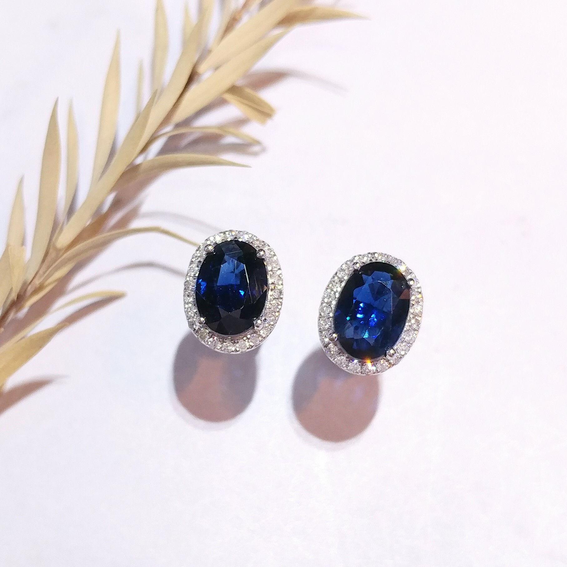 18K White Gold 1.64ct Sapphire and Diamond Earrings