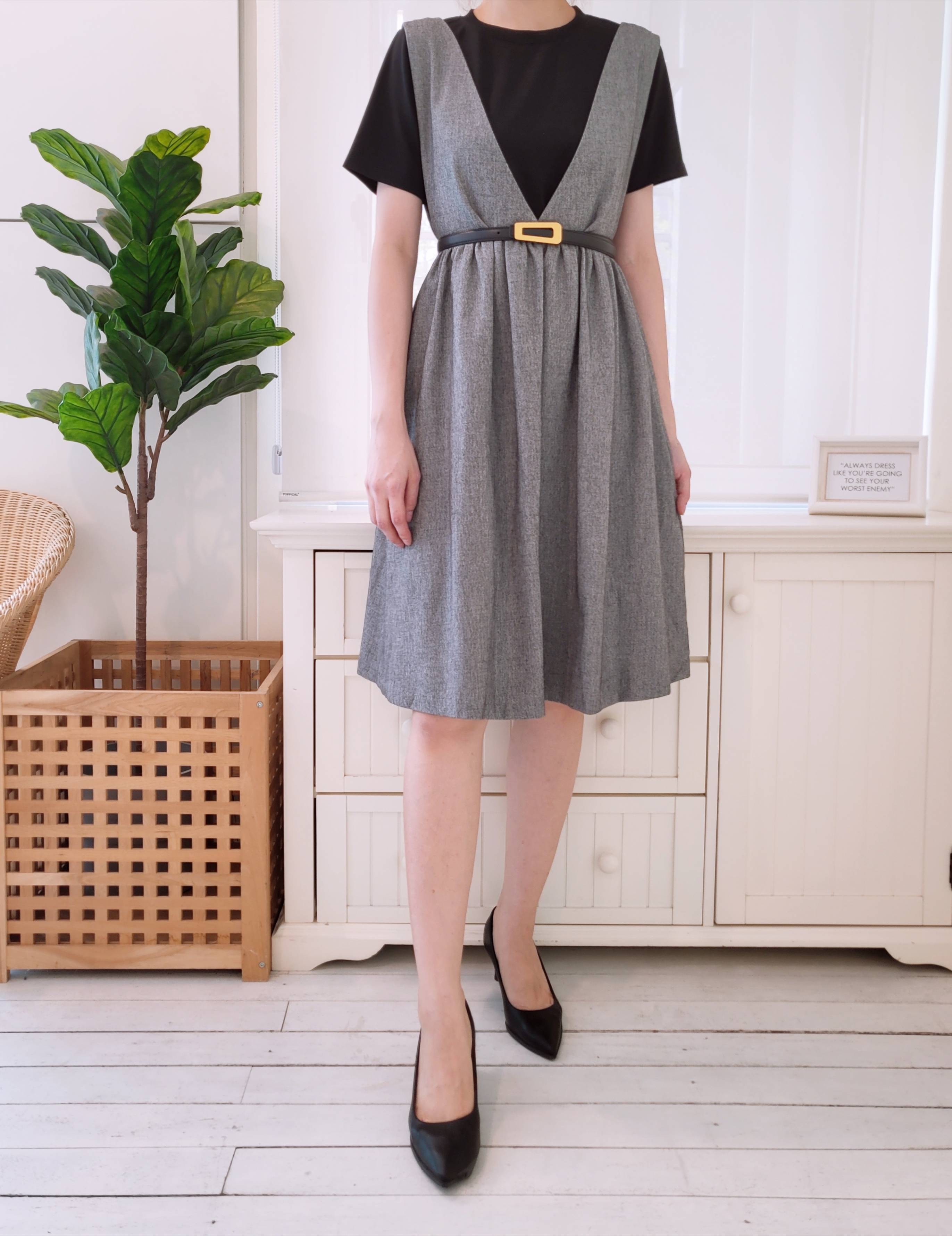 KOREA SOLID PINAFORE MIDI DRESS (EXCLUDE INNER & BELT)