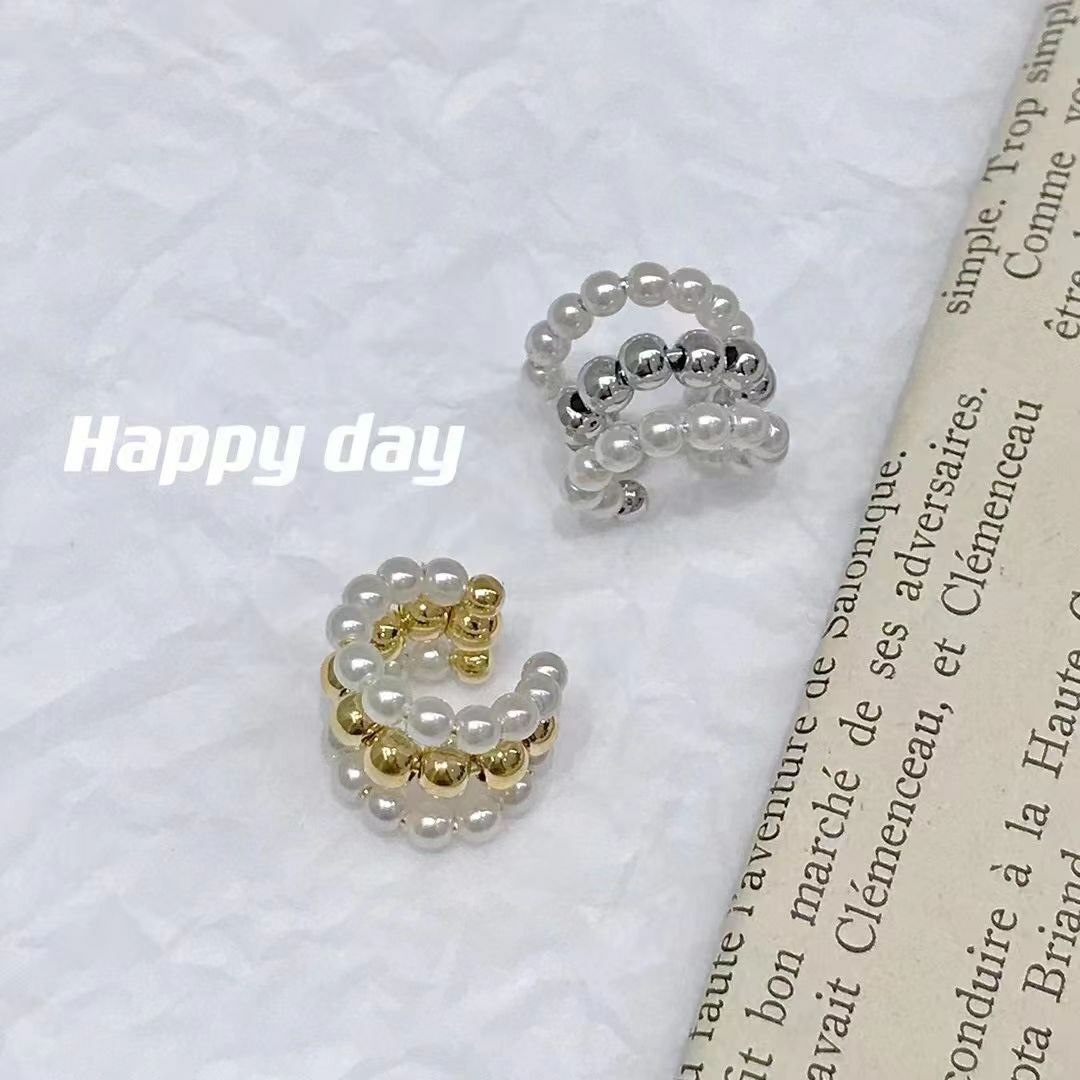 韩国Happy day饰品 合金耳夹  金银两色可选