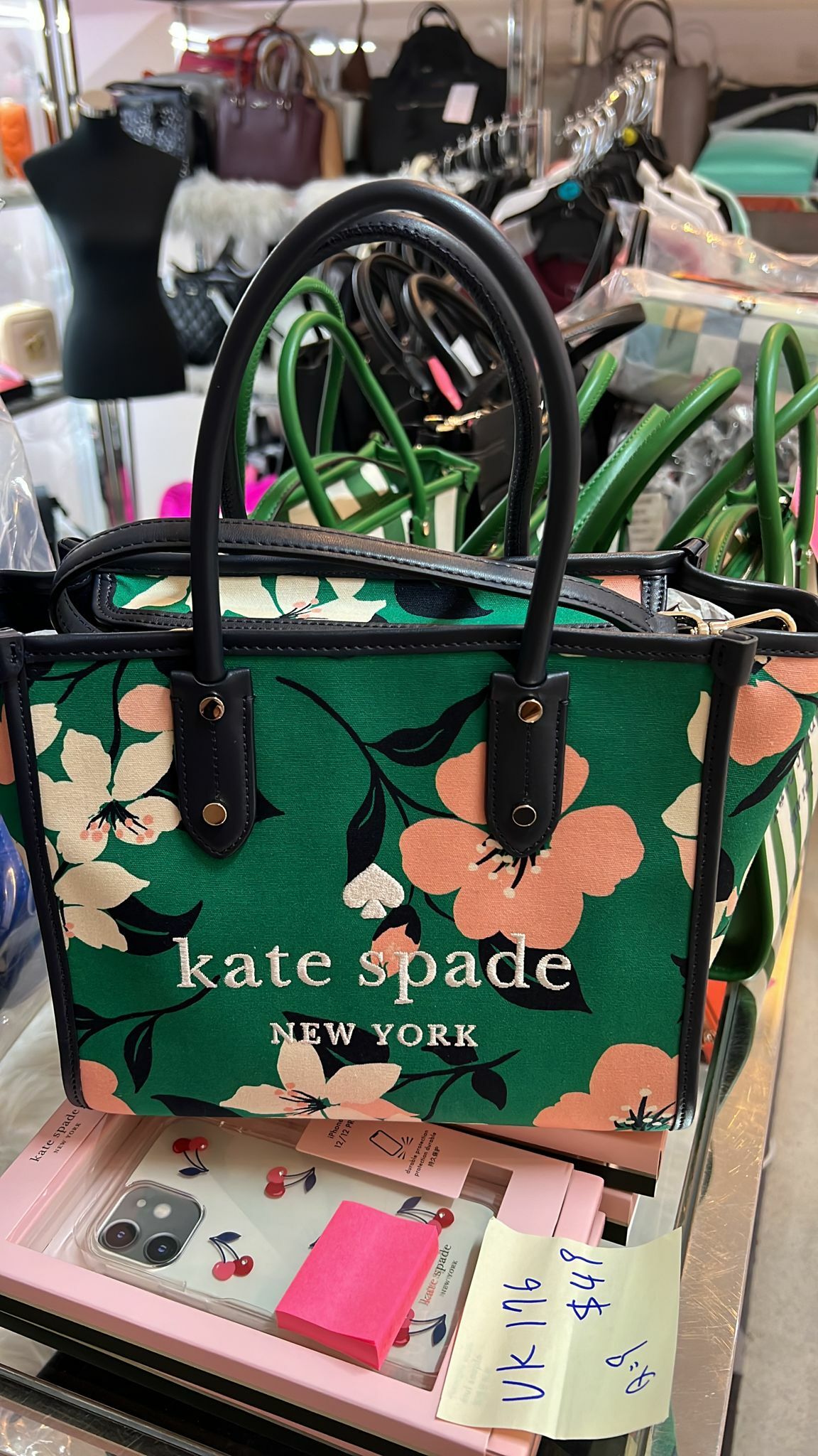 [S] KATE SPADE K7302 SMALL TOTE LILY BLOOMS CAN, GREEN MULT, 196021077340 (SKS104)