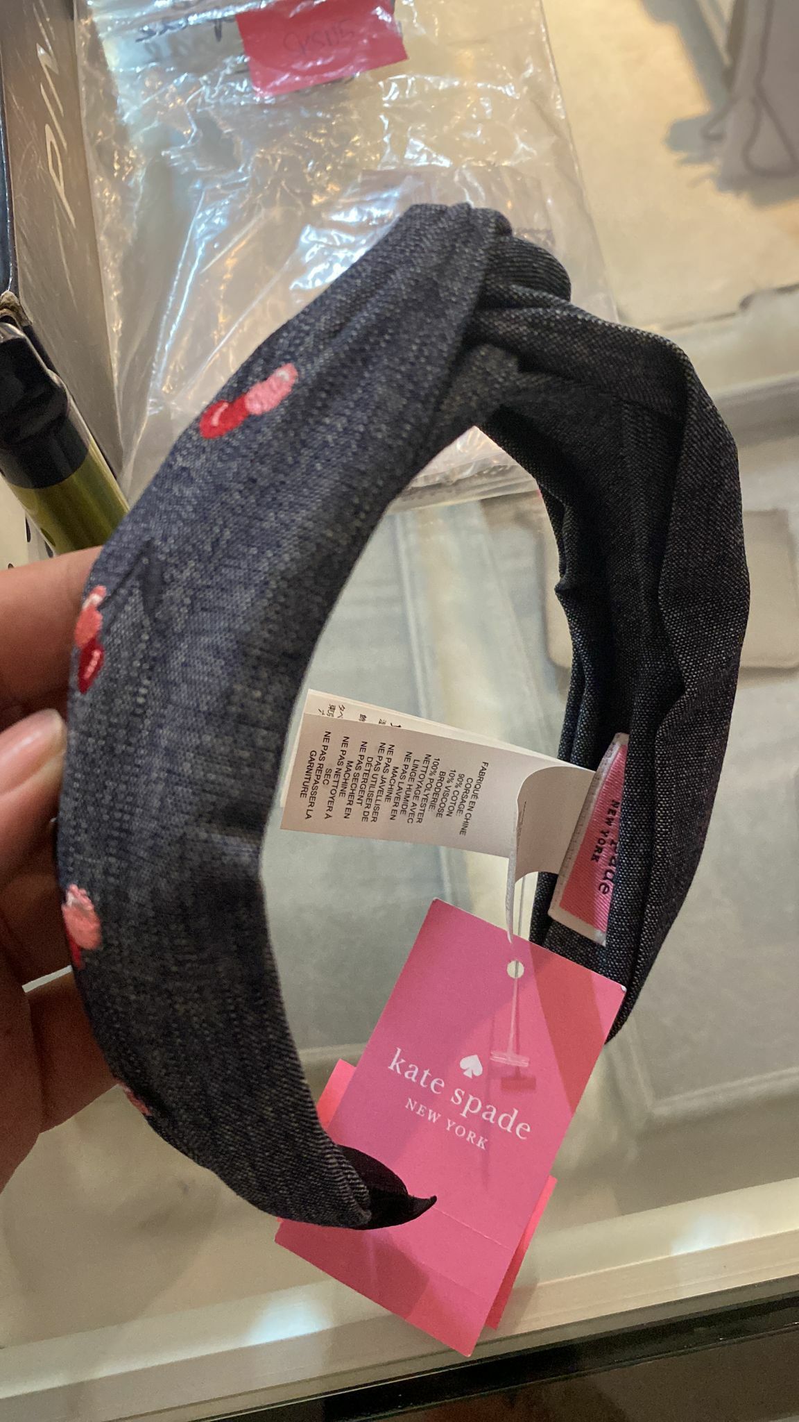 [S] KATE SPADE KS1003465 CHERRY EMBROIDERED TWISTED HEA, DENIM, 722947471766 (SKS118)