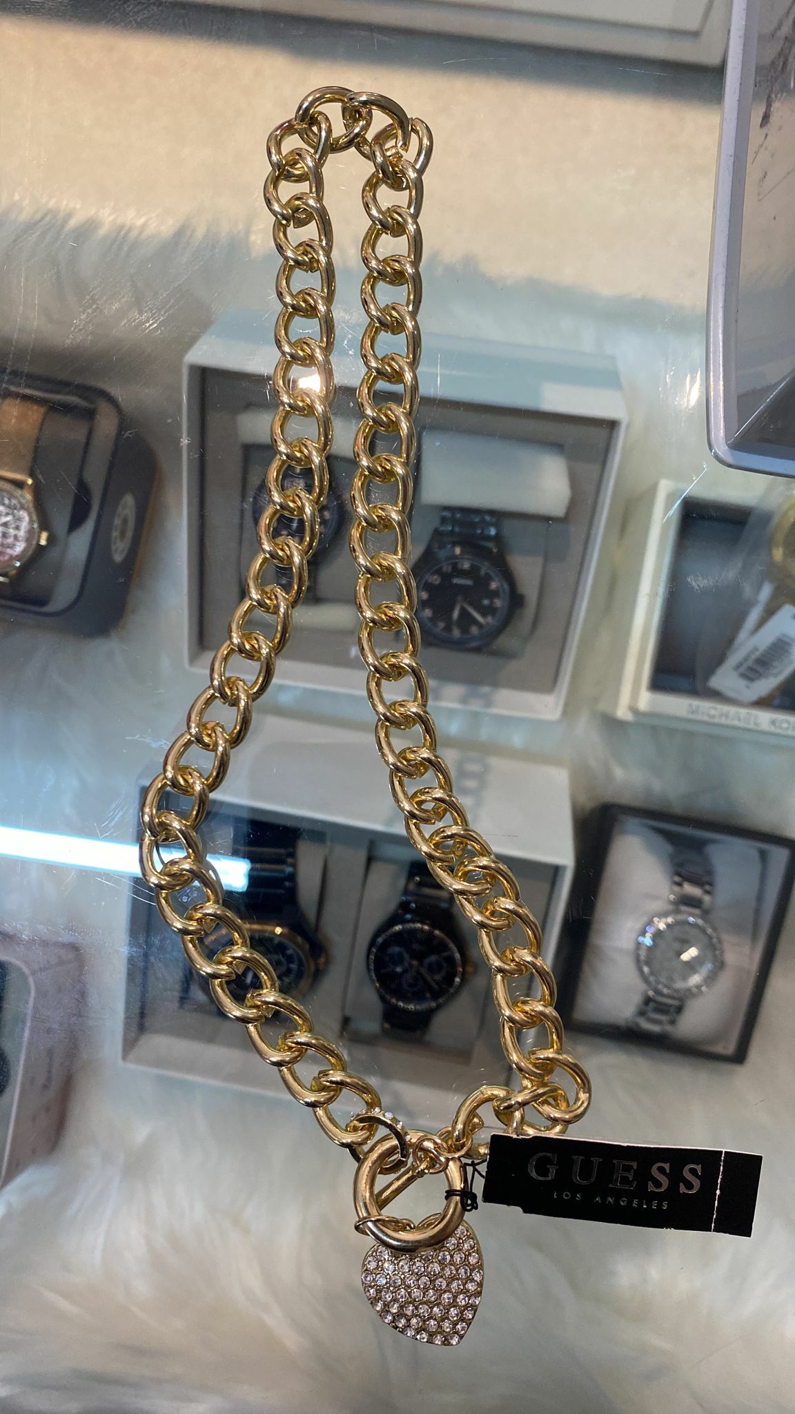 [S] GUESS RHINESTONE HEART NECKLACE, GOLD, 605360287292 (SGU22)