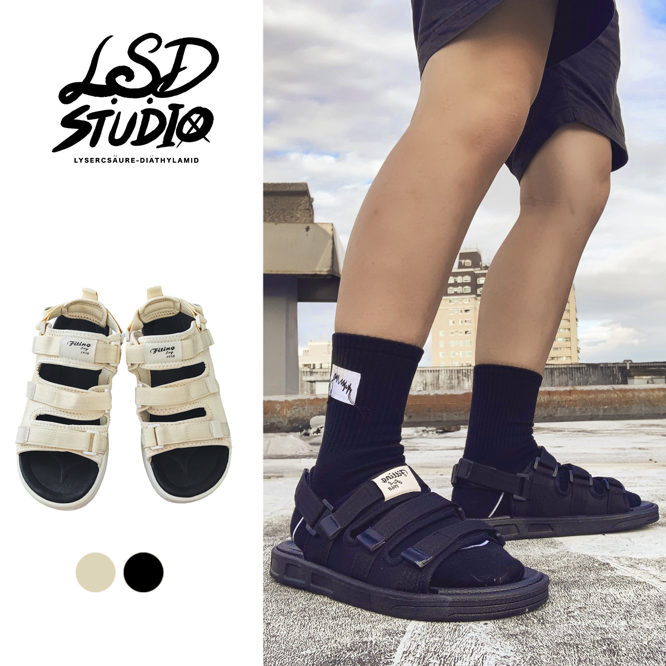 【ACST001】一雙兩穿綁帶式魔鬼氈拖鞋/涼鞋