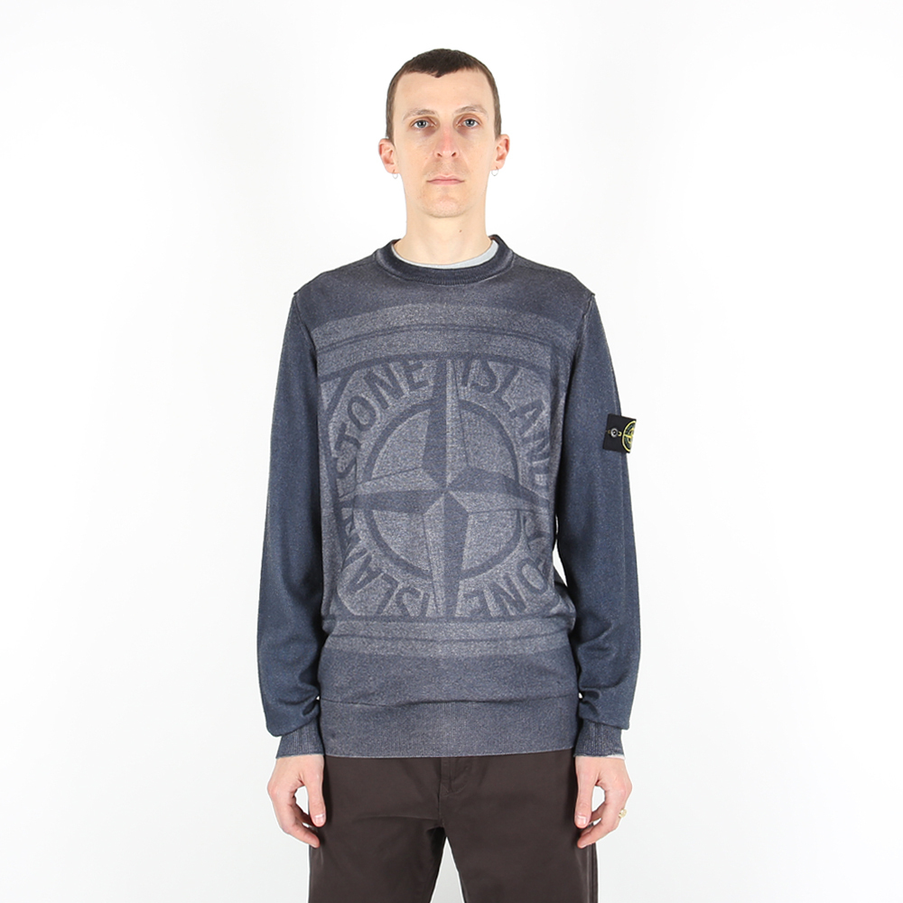 Stone Island 100% 羊毛 雙面毛衣 海軍藍