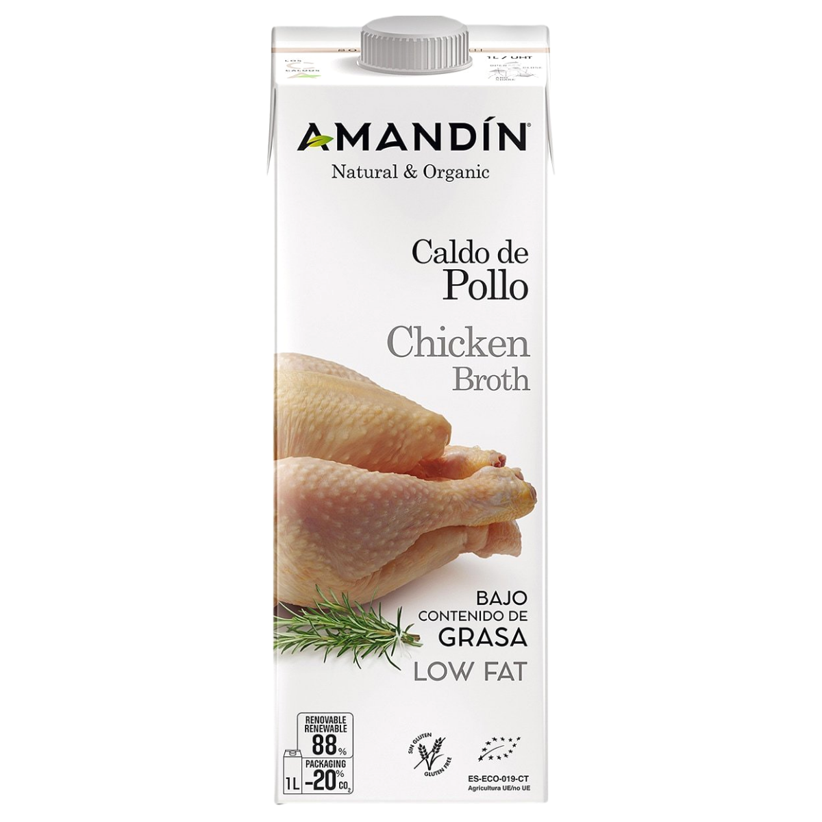 [原箱] Amandin 有機低脂無糖無麩質清雞湯 1L x6盒
