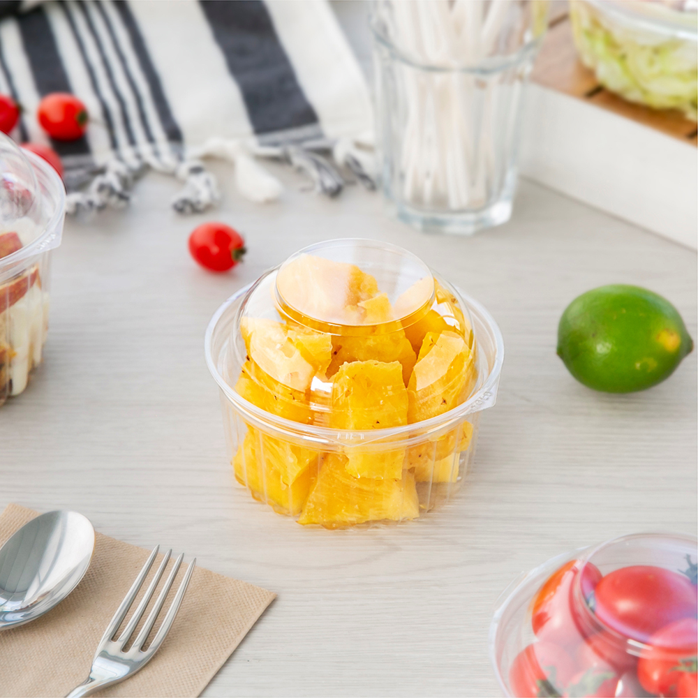 塑膠連體沙拉盒 圓形球蓋 12oz