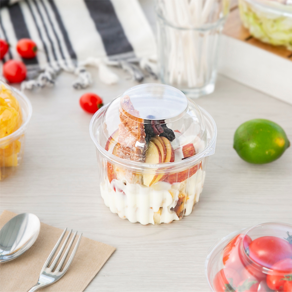塑膠連體沙拉盒 圓形球蓋 16oz