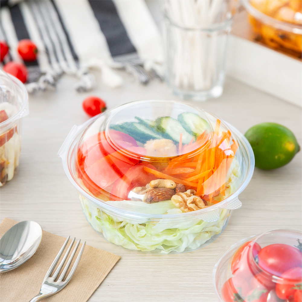 塑膠連體沙拉盒 圓形球蓋 24oz