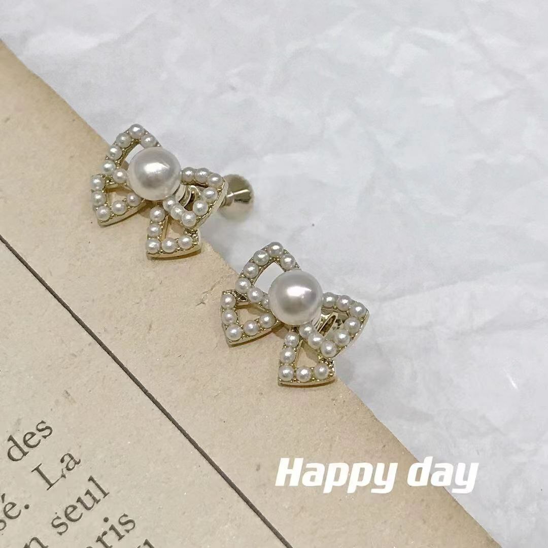 韩国Happy day饰品 合金耳夹 珍珠蝴蝶耳夹