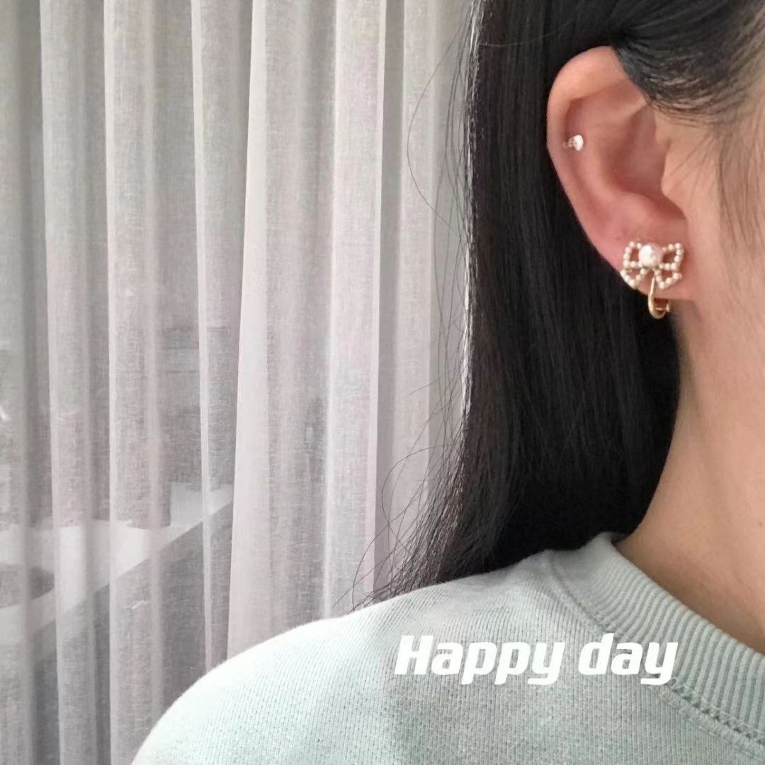 韩国Happy day饰品 合金耳夹 珍珠蝴蝶耳夹