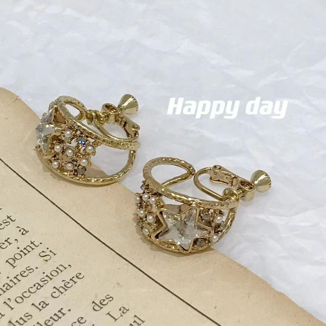 韩国Happy day饰品 合金耳夹➕水晶
