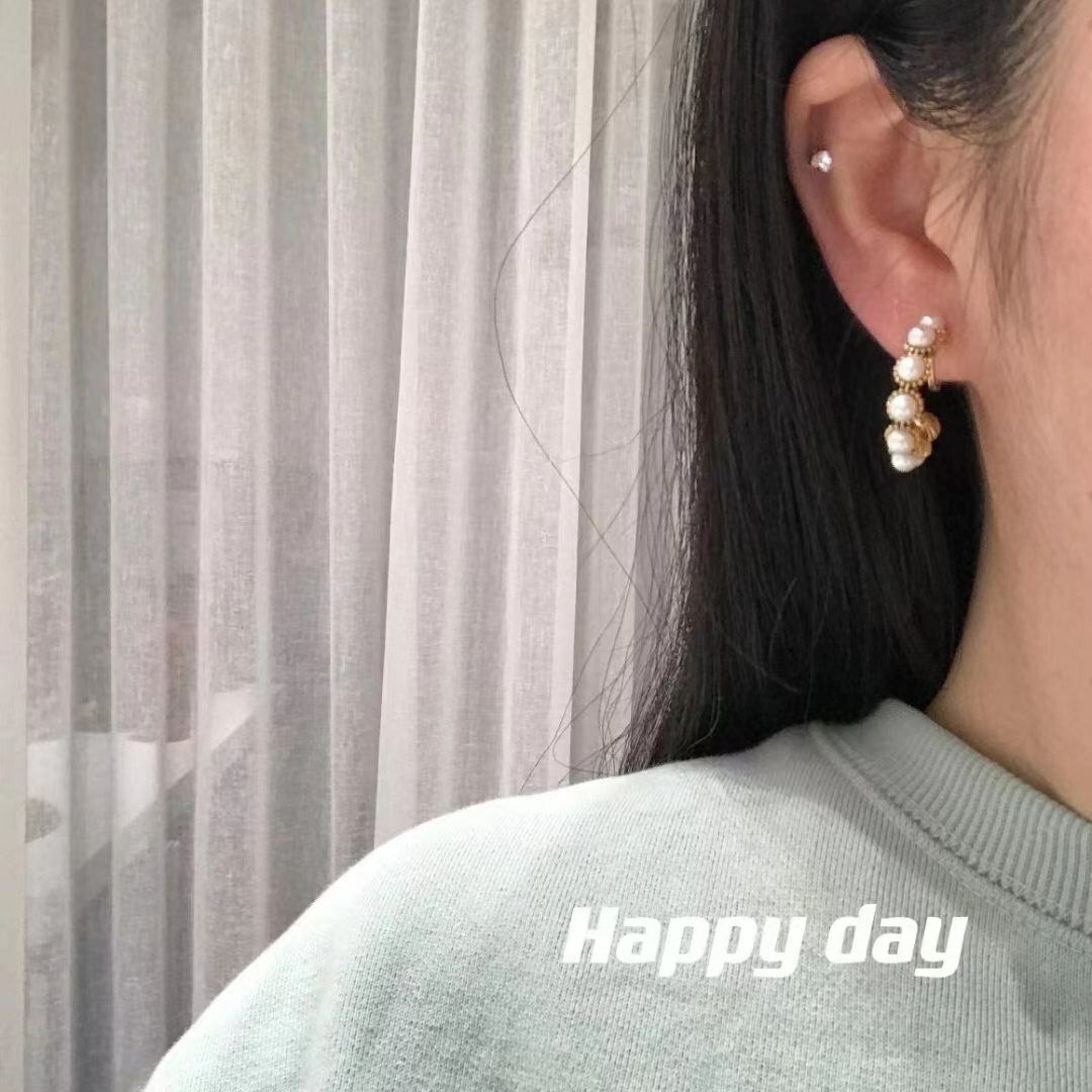 韩国Happy day饰品 合金耳夹 珍珠耳圈耳夹