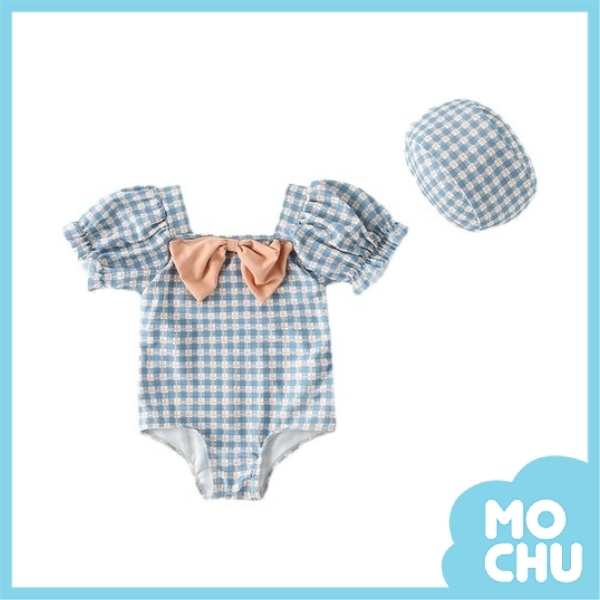 可愛格子連身泳衣