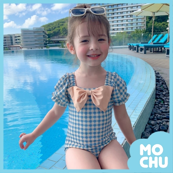 可愛格子連身泳衣