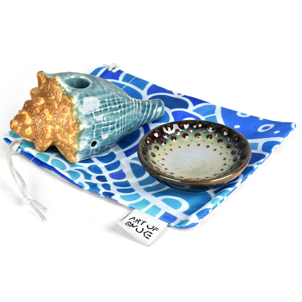 ART OF SMOKE SEA SHELL CERAMIC PIPE W/ NUG DISH W/BAG