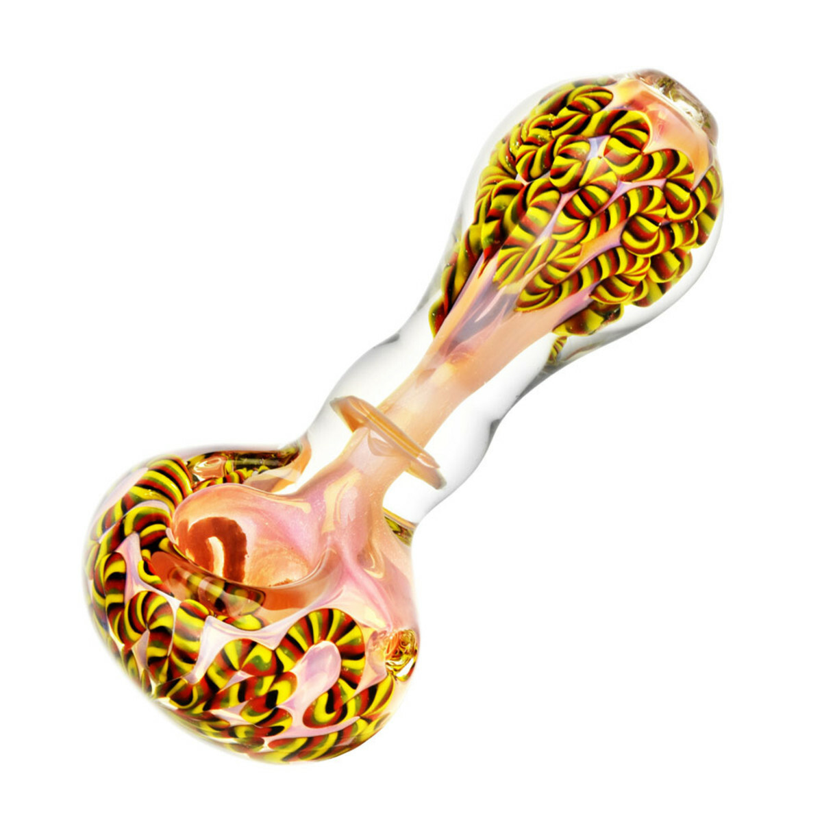 PINK FUMED TWISTING RASTA ROPE GLASS SPOON PIPE