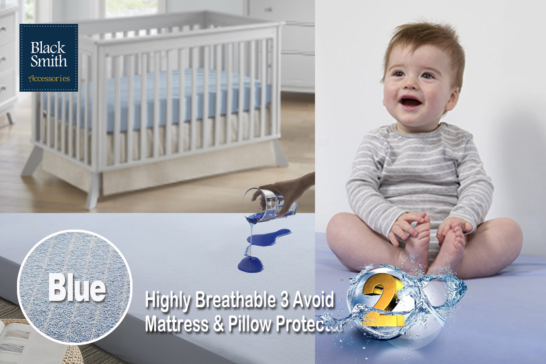 Black Smith 嬰兒防水床褥保護笠 [白色/藍色]