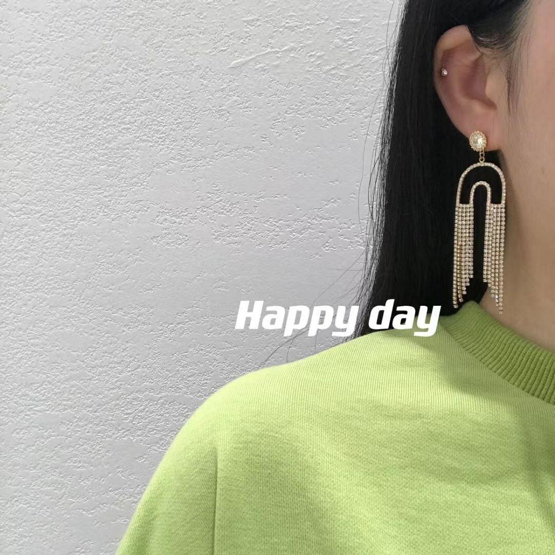 韩国Happy day饰品 银针 锆石流苏耳环